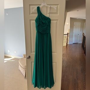 Halston Heritage Emerald Gren One-Shoulder Gown